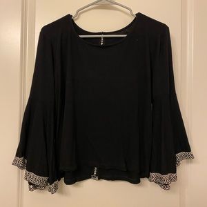 Cute Black Blouse with Flared Sleeves